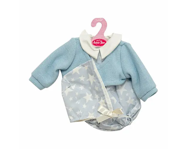 Hainute pentru papusi de 42 cm, cardigan albastra cu stelute albe, Antonio Juan