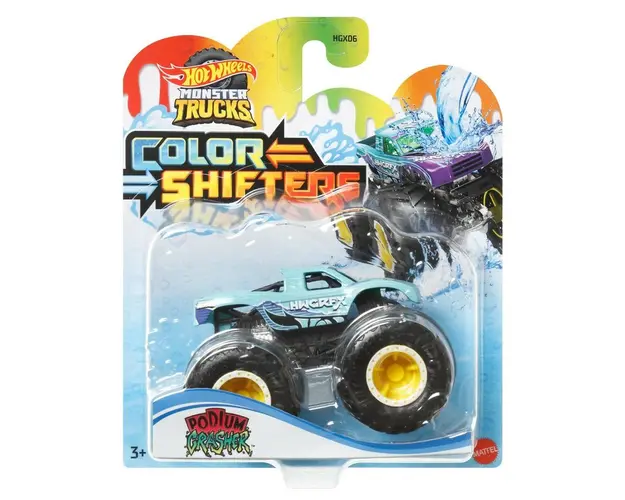 HOT WHEELS MONSTER TRUCK CAMION PODIUM CRASHER CU CULORI SCHIMBATOARE SCARA 1:64