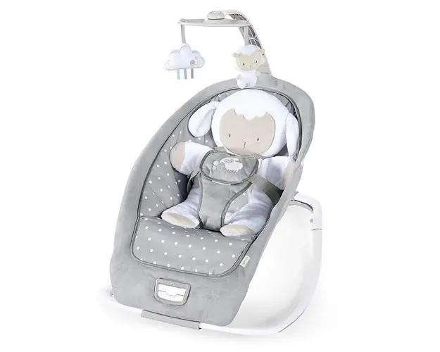 InGenuity - Balansoar Cuddle Lamb Pliabil, Cu vibratii, Cu melodii, 74x43 cm