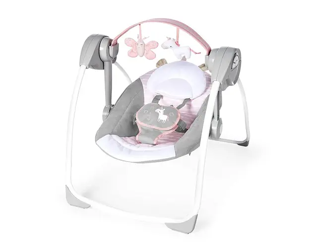 InGenuity - Leagan Comfort 2 Go Flora the Unicorn Portabil, Cu muzica, 72x57 cm