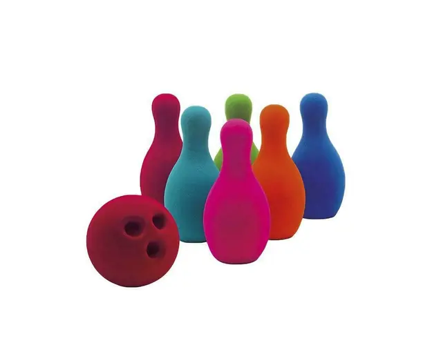 Joc educativ bowling din cauciuc natural, 19 cm, Rubbabu