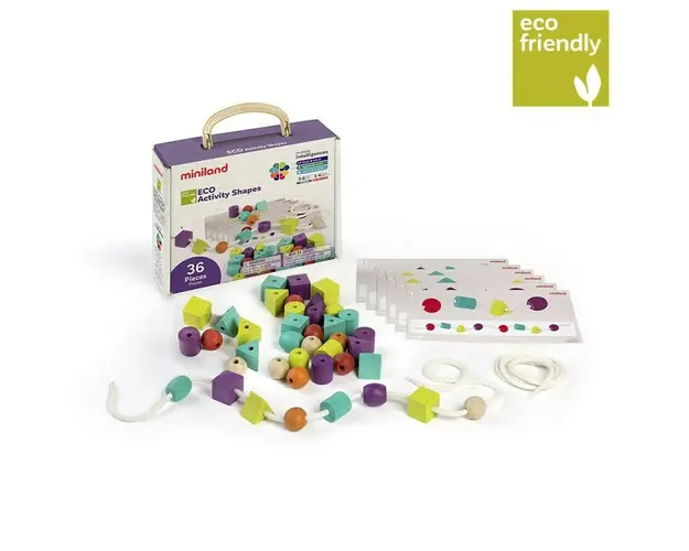 Miniland - Set creativ Forme geometrice , Pentru insirat, Din materiale ecologice