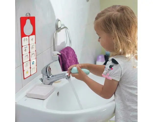 Joc educativ magnetic Invatam sa ne spalam pe maini cu pictograme, Robo