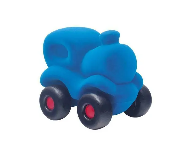 Jucarie cauciuc natural Trenul Choo-Choo, albastru, 16 cm, Rubbabu
