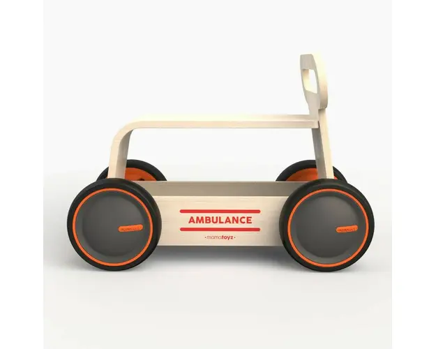 Masinuta ride-on, premergator si carucior de jucarii MamaToyz DriveMe Wood, Ambulanta - Jucarie din lemn 3 in 1