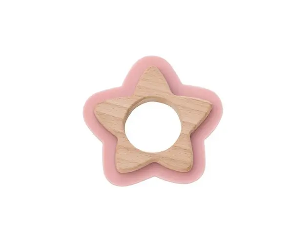 Jucarie naturala pentru dentitie Star Roz
