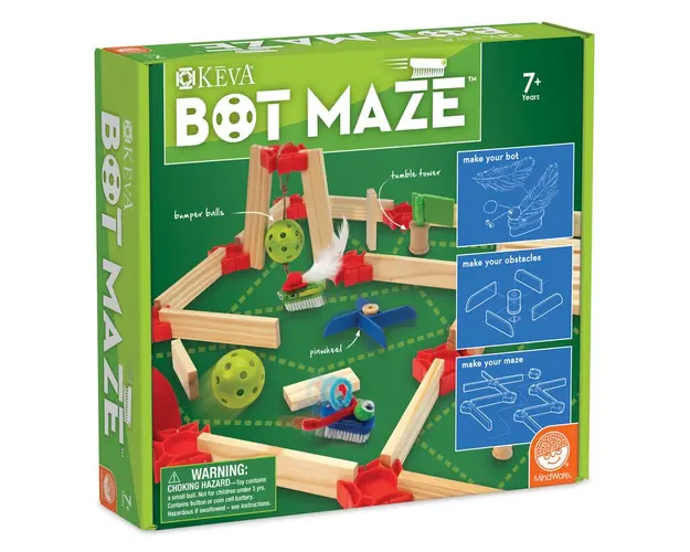 KEVA Maker Bot Maze, labirint cu piese de lemn si roboti motorizati