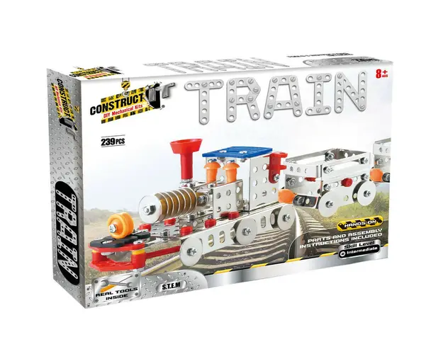Kit STEM Locomotiva cu aburi si doua vagoane, nivel intermediar