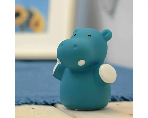 Lampa de veghe, Reer, Lumilu Mini Zoo Hippo, Cu Led, Forma hipopotam, Albastru