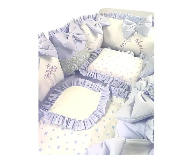 Lenjeria cu aparatori pat 140x70 cm din 13 pernute Albastru pal LUX by Deseda