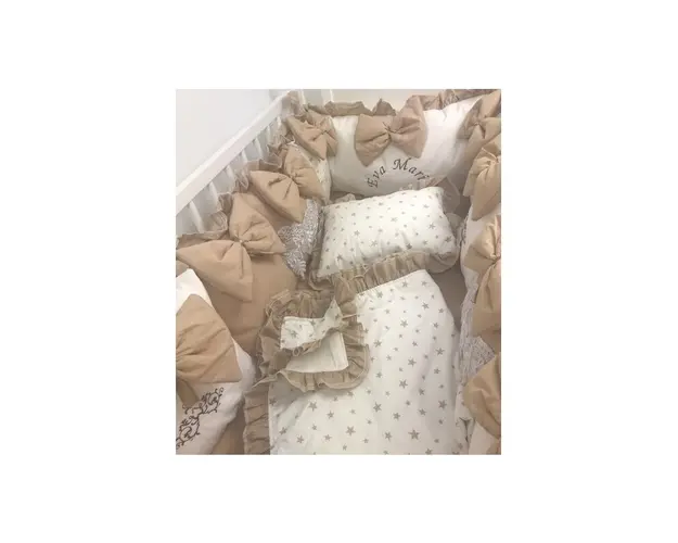 Lenjeria cu aparatori pat 140x70 cm din 13 pernute Bej LUX by Deseda