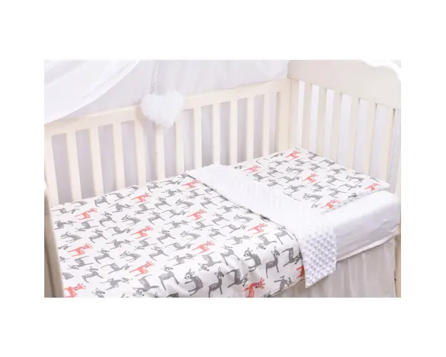 Lenjerie 2 piese model caprioara portocalie si plus minky alb