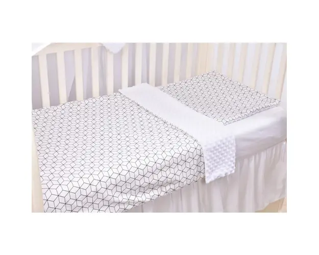 Lenjerie 2 piese model forme geometrice si plus minky alb