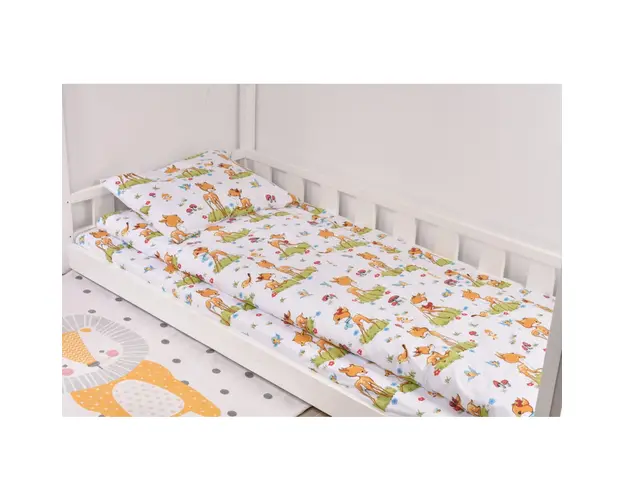Lenjerie 3 piese pat casuta Montessori, 1 persoana 90x200 cm model Caprioare