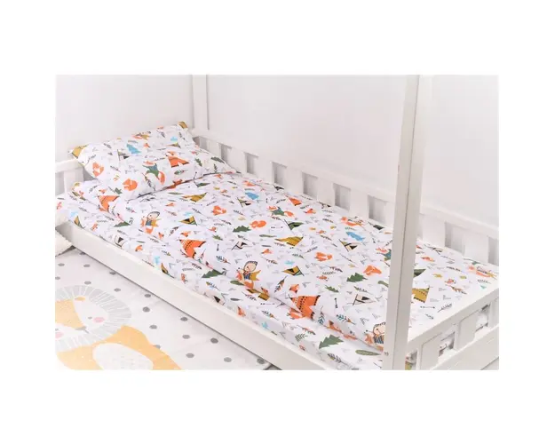 Lenjerie 3 piese pat casuta Montessorri, 1 persoana 90x200 cm model Animalute