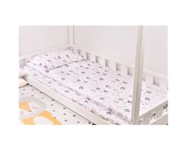Lenjerie 3 piese pat casuta Montessori, 1 persoana 90x200 cm model Fetite