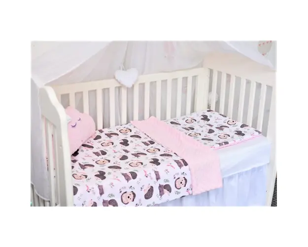 Lenjerie 3 piese patut 120x60 cm model arici si plus roz pal