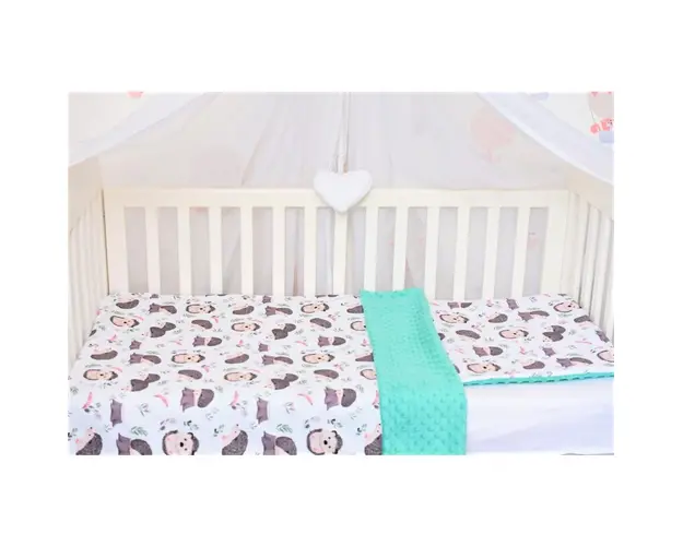 Lenjerie 3 piese patut 120x60 cm model arici si plus turquoise