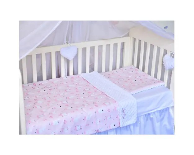 Lenjerie 3 piese patut 120x60 cm model iepurasi balerine si plus alb