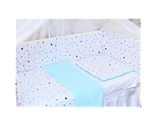 Lenjerie 3 piese patut 120x60 cm model stelute si plus minky bleu