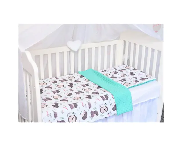 Lenjerie 3 piese patut 140x70 cm model arici si plus turquoise