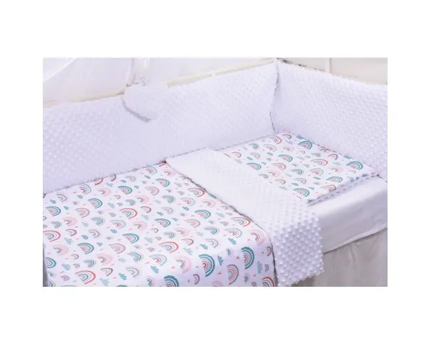Lenjerie 3 piese patut 140x70 cm model curcubee si plus minky alb