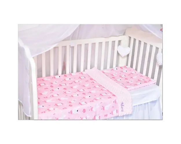 Lenjerie 3 piese patut 140x70 cm model iepurasi balerine si plus roz pal