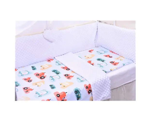 Lenjerie 3 piese patut 140x70 cm model masinute si plus alb