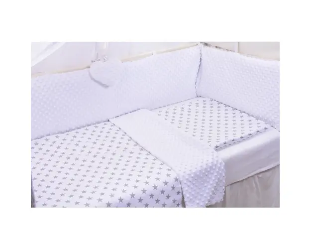 Lenjerie 3 piese patut 140x70 cm model stelute gri si plus minky alb