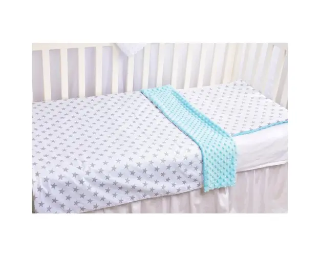 Lenjerie 3 piese patut 140x70 cm model stelute gri si plus minky bleu