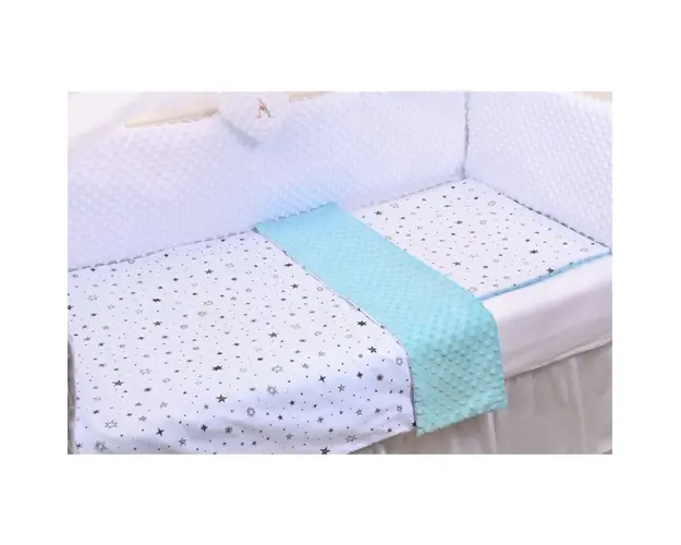 Lenjerie 3 piese patut 140x70 cm model stelute si plus minky bleu