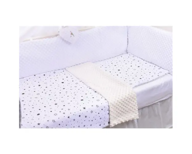 Lenjerie 3 piese patut 140x70 cm model stelute si plus minky crem