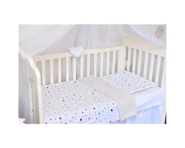 Lenjerie 3 piese patut 140x70 cm model stelute si plus minky gri