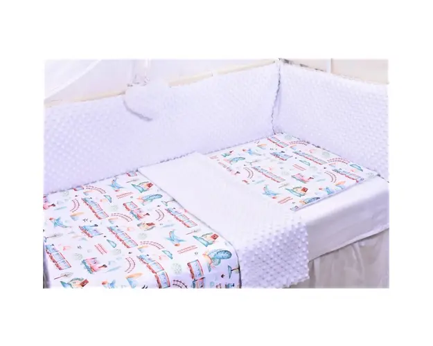 Lenjerie 3 piese patut 140x70 cm model trenulete si plus alb