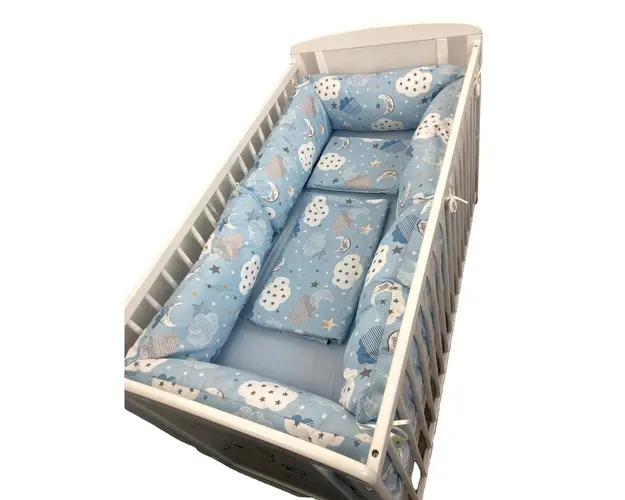 Lenjerie cu 6 bucati Perne Lungi protectii laterale patut 140x70 cm cearsaf paturica si pernuta Deseda Norisori albastru