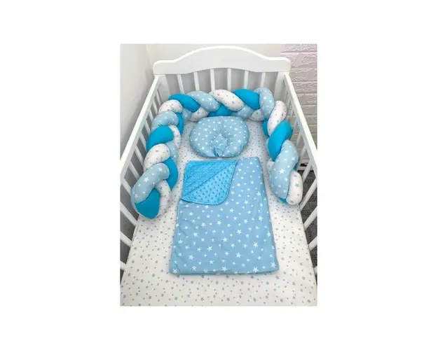 Lenjerie de pat 120x60 cm cu aparatoare impletita 180 cm Mix Stelute Albastru