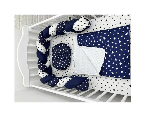 Lenjerie de pat 120x60 cm cu aparatoare impletita 180 cm Mix Stelute Bleumarin
