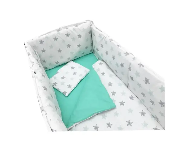 Lenjerie de pat bebelusi 120x60 cm cu aparatori laterale pufoase Deseda Somn lin