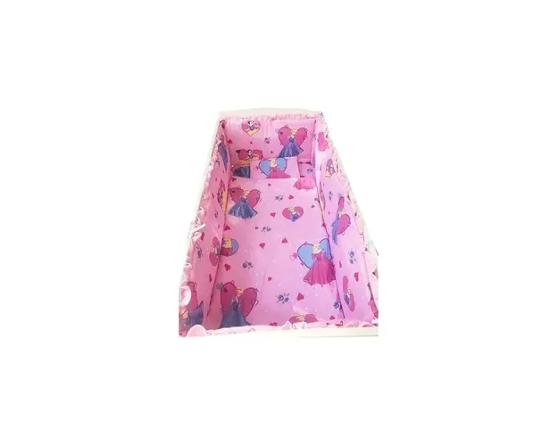 Lenjerie de patut bebelusi 120x60 cm 5 piese cu aparatori laterale pe burete CN Roz cu printese