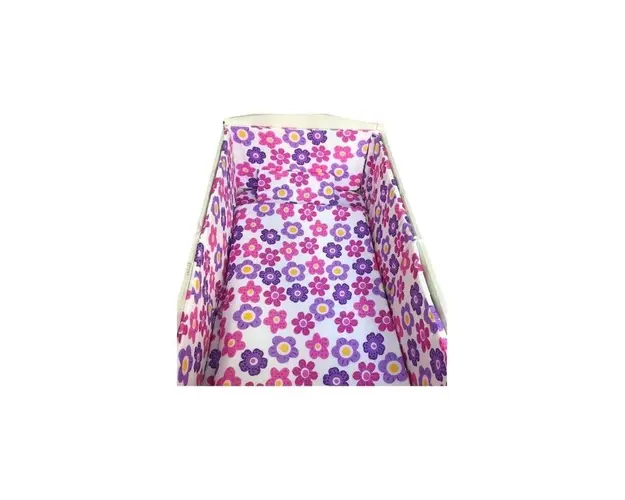 Lenjerie de patut bebelusi 120x60 cm 5 piese cu aparatori laterale pufoase CN Floricele