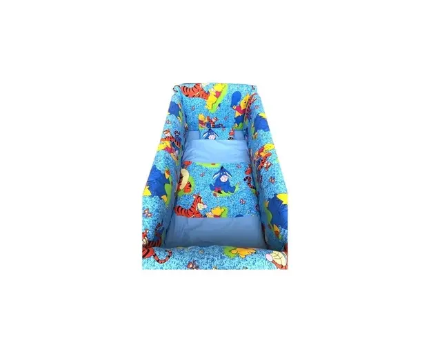 Lenjerie de patut bebelusi 120x60 cm cu aparatori Maxi Distractie cu Aiurila albastru