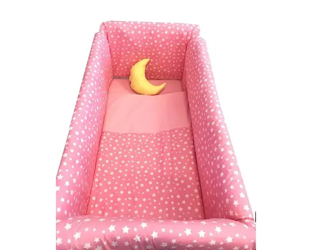 Lenjerie de patut bebelusi 120x60 cm cu aparatori Maxi Stelute pe roz