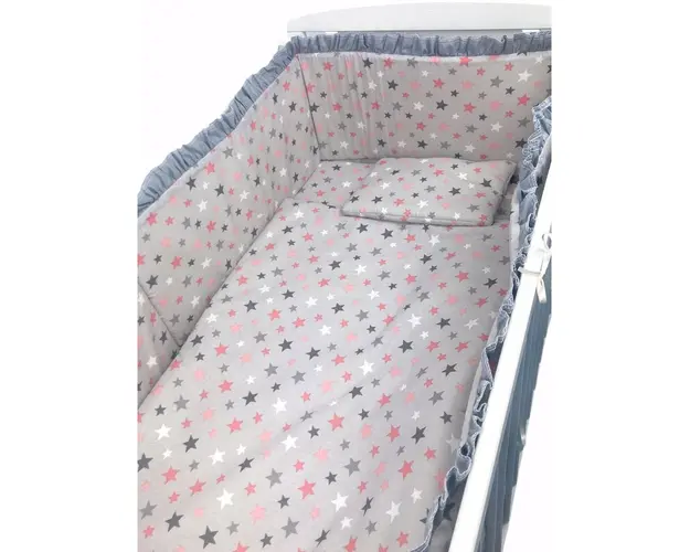 Lenjerie de patut bebelusi 140x70 cm 5 piese cu aparatori laterale pe burete CN Cer de Primavara