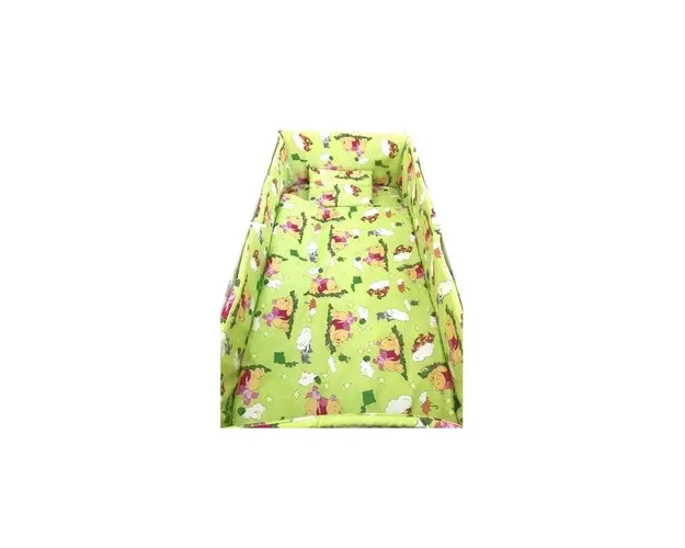 Lenjerie de patut bebelusi 140x70 cm 5 piese cu aparatori laterale pe burete CN Winnie the Pooh verde