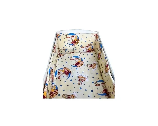 Lenjerie de patut bebelusi 140x70 cm 5 piese cu aparatori laterale pufoase CN Bunica Ursulet galben