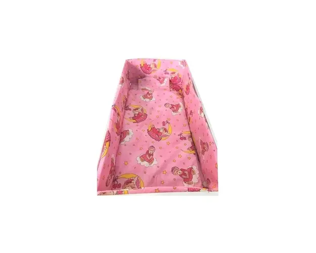 Lenjerie de patut bebelusi 140x70 cm 5 piese cu aparatori laterale pufoase CN Bunica Ursulet Roz