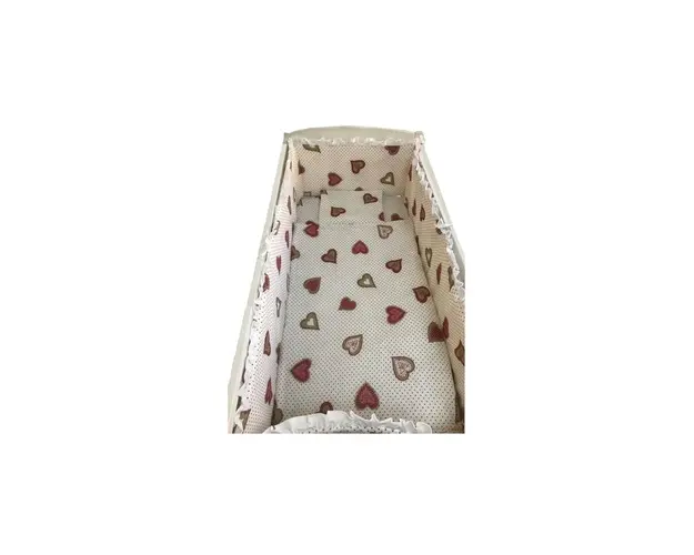 Lenjerie de patut bebelusi 140x70 cm 5 piese cu aparatori laterale pufoase CN Inimioare