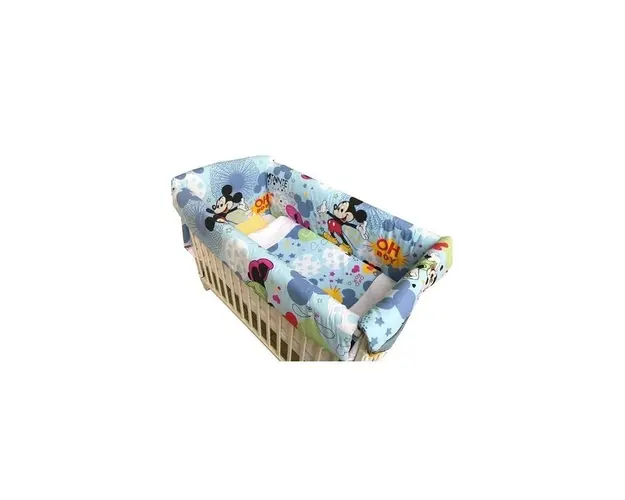 Lenjerie de patut bebelusi 140x70 cm cu aparatori Maxi Mickey Mouse