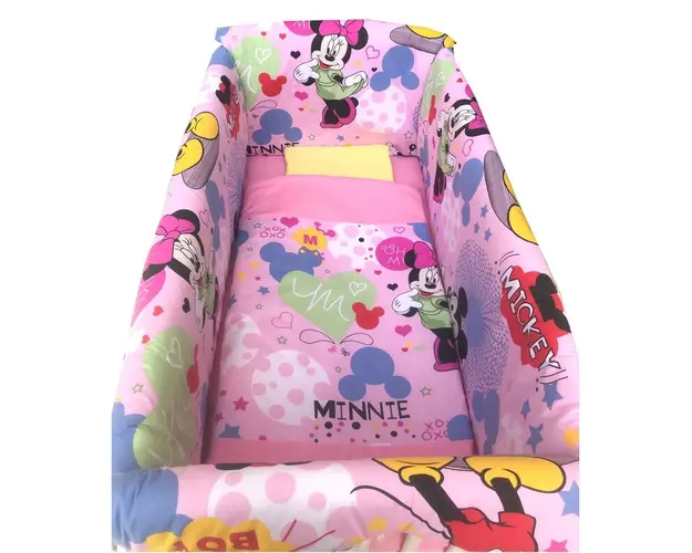 Lenjerie de patut bebelusi 140x70 cm cu aparatori Maxi Minnie Mouse