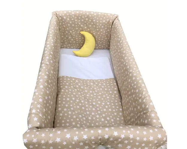 Lenjerie de patut bebelusi 140x70 cm cu aparatori Maxi Stelute bej